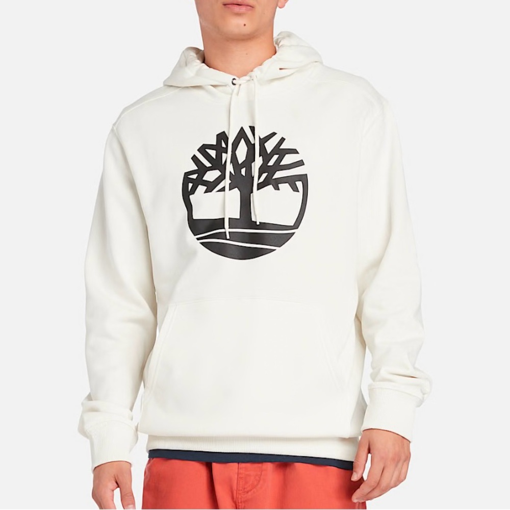 Timberland Men's White Hoodie with Black Core Tree Logo Size Large